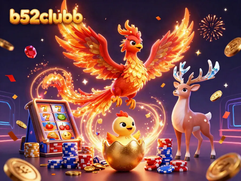Spin the slot reels with b52clubb's vibrant phoenix scene and dazzling casino elements.