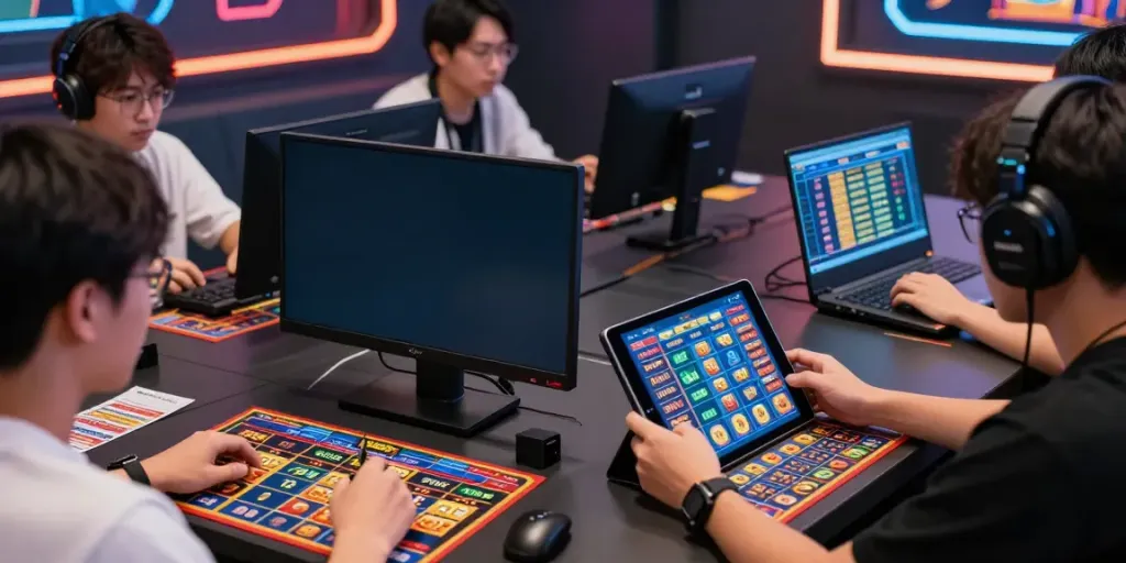 Exciting davo88 online gaming experience with players using laptops and smartphones.