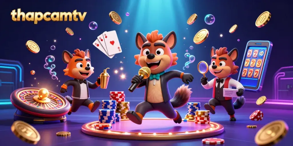 Engage with thapcamtv’s vibrant casino scene featuring hyenas, gold coins, and a roulette wheel.