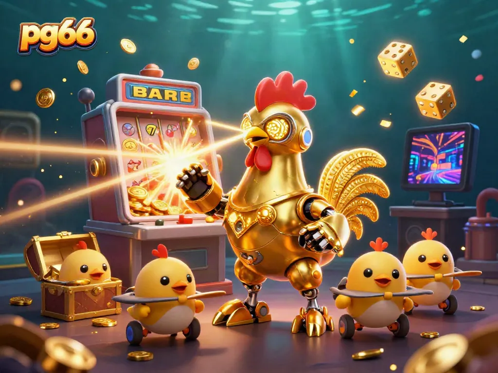 Experience the excitement of pg66 with vibrant casino games in a dynamic 3D illustration.