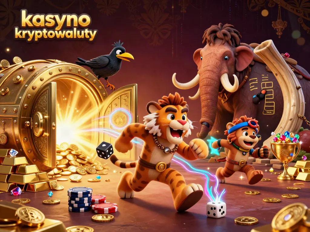 Engage with kasyno kryptowaluty in a vibrant 3D scene depicting a dynamic prehistoric casino with gems and coin elements.